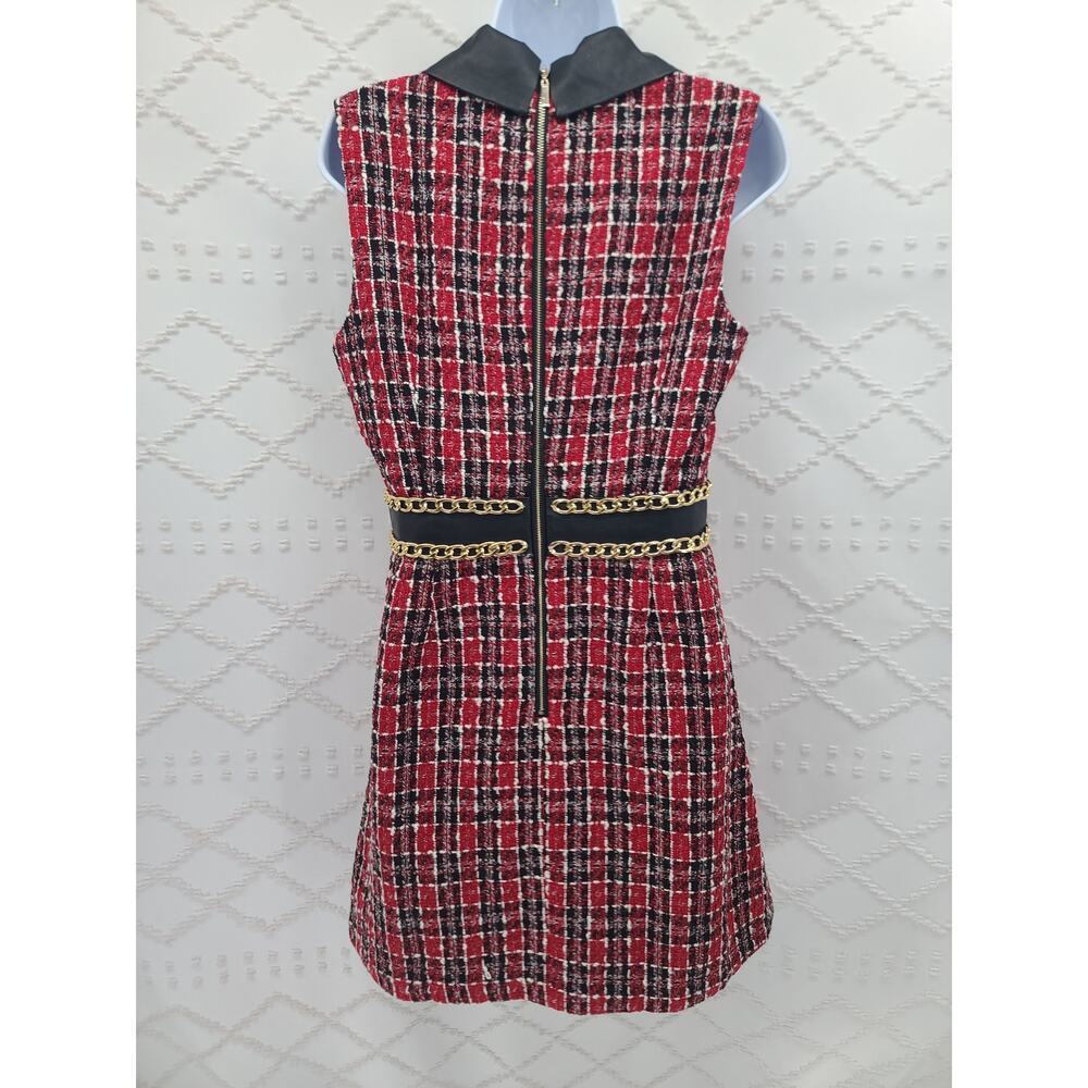 Twee Dark Academia Preppy Venus plaid faux leather a line dress Size 8 Festive - Picture 4 of 8